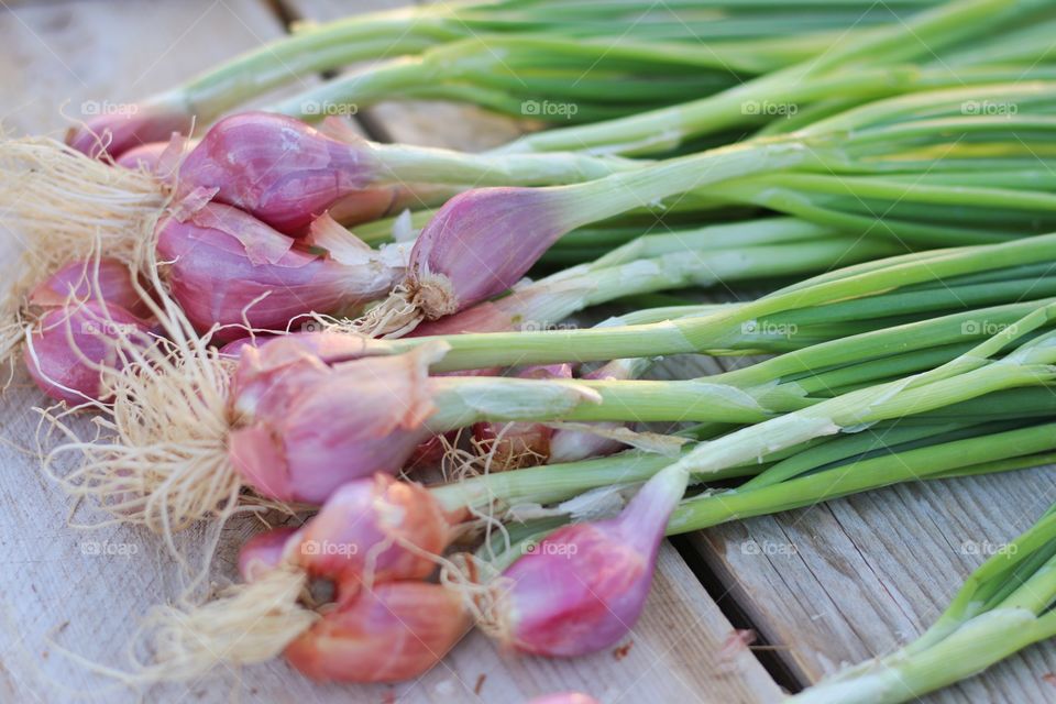 Shallots on table