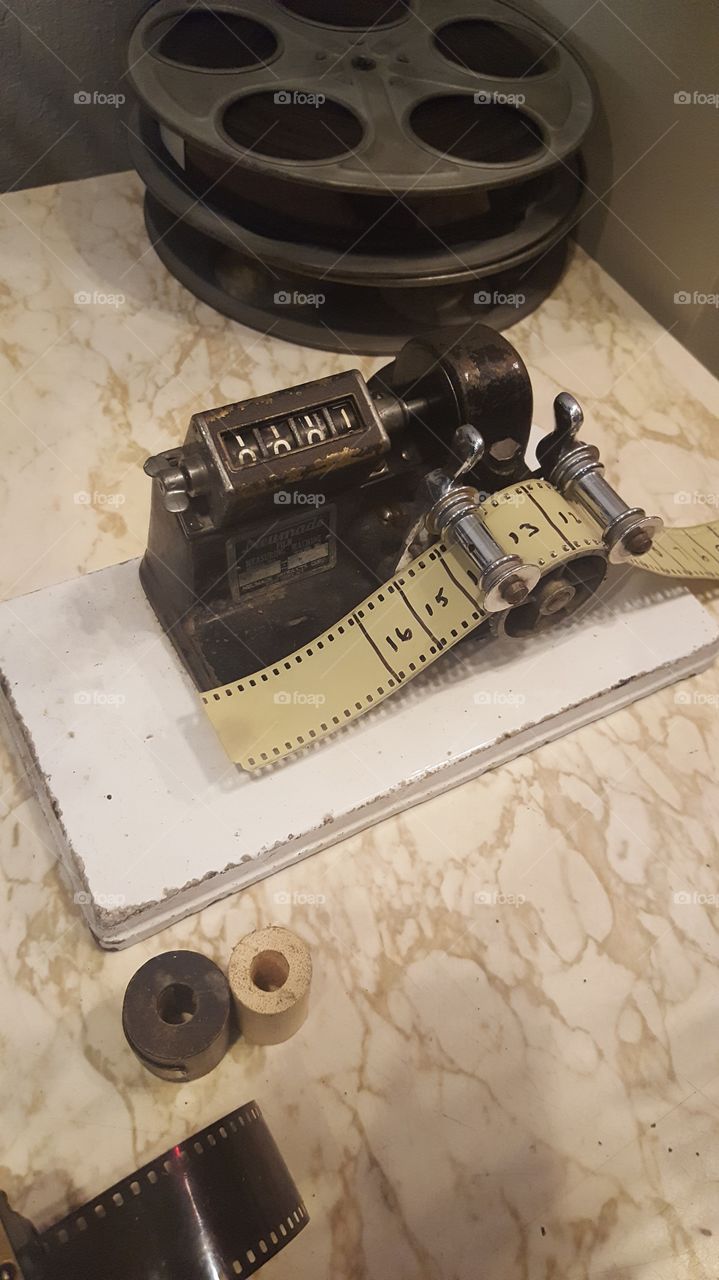 a vintage film cutting tool used to edit old films. photo taken at the Niles Film Museum.