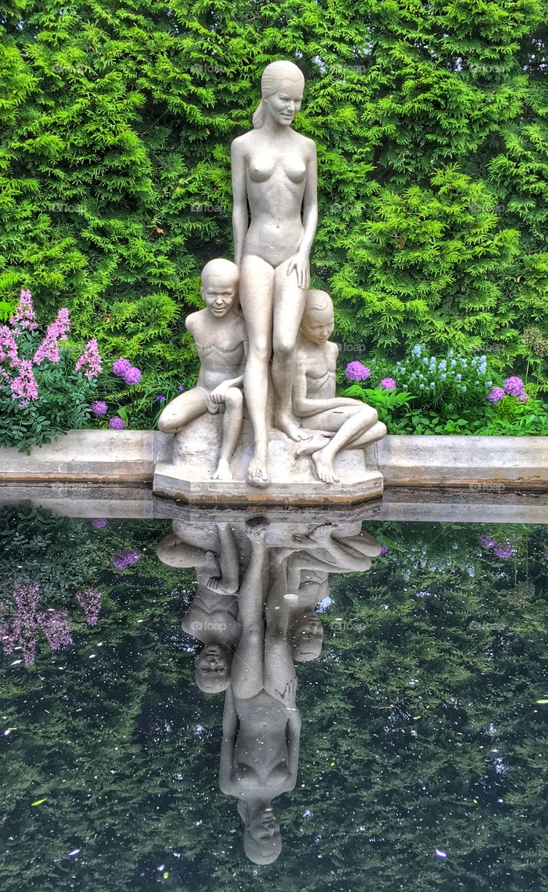 Modern statue in public garden