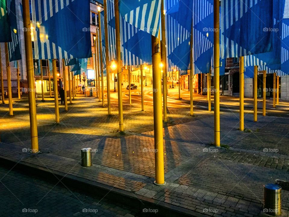 Flags, poles and lights