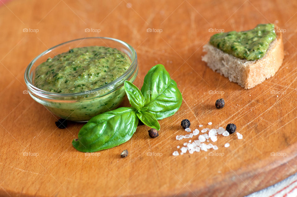 pesto sauce. pesto sauce and canape