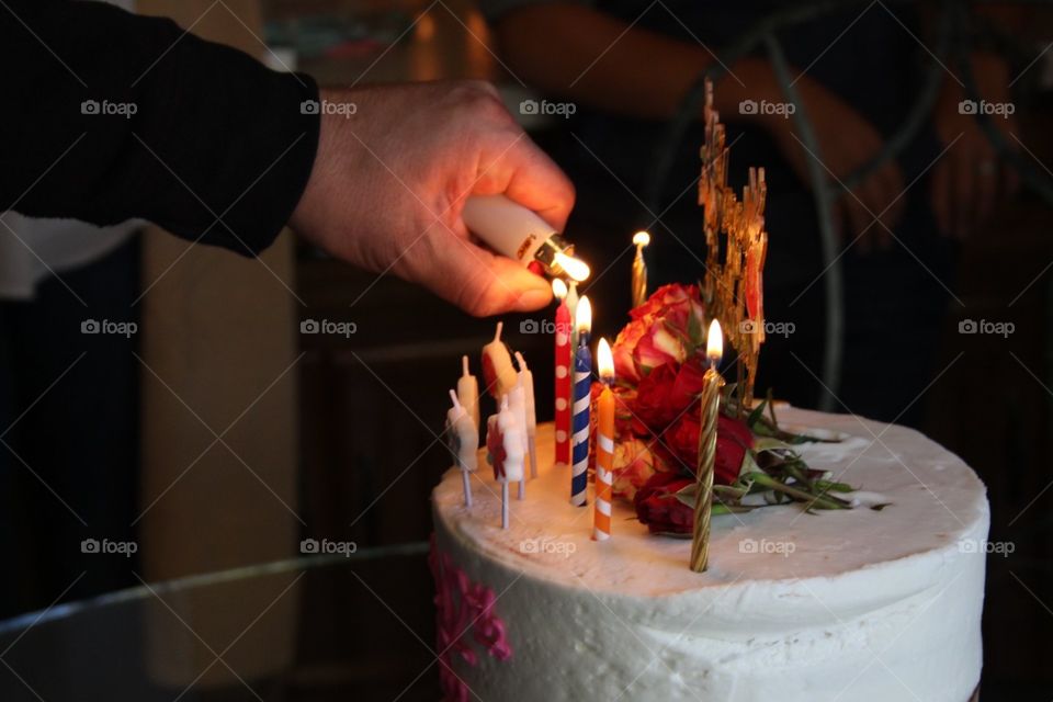 Lighting the birthday candles 