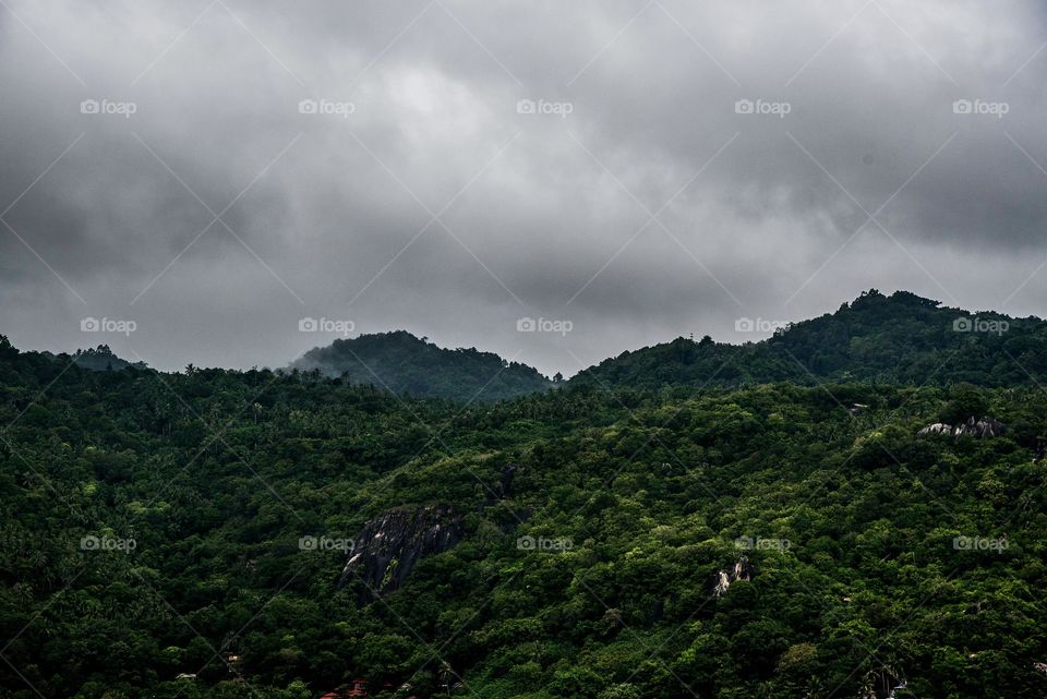 jungle mountains before the storm on the islands of Thailand