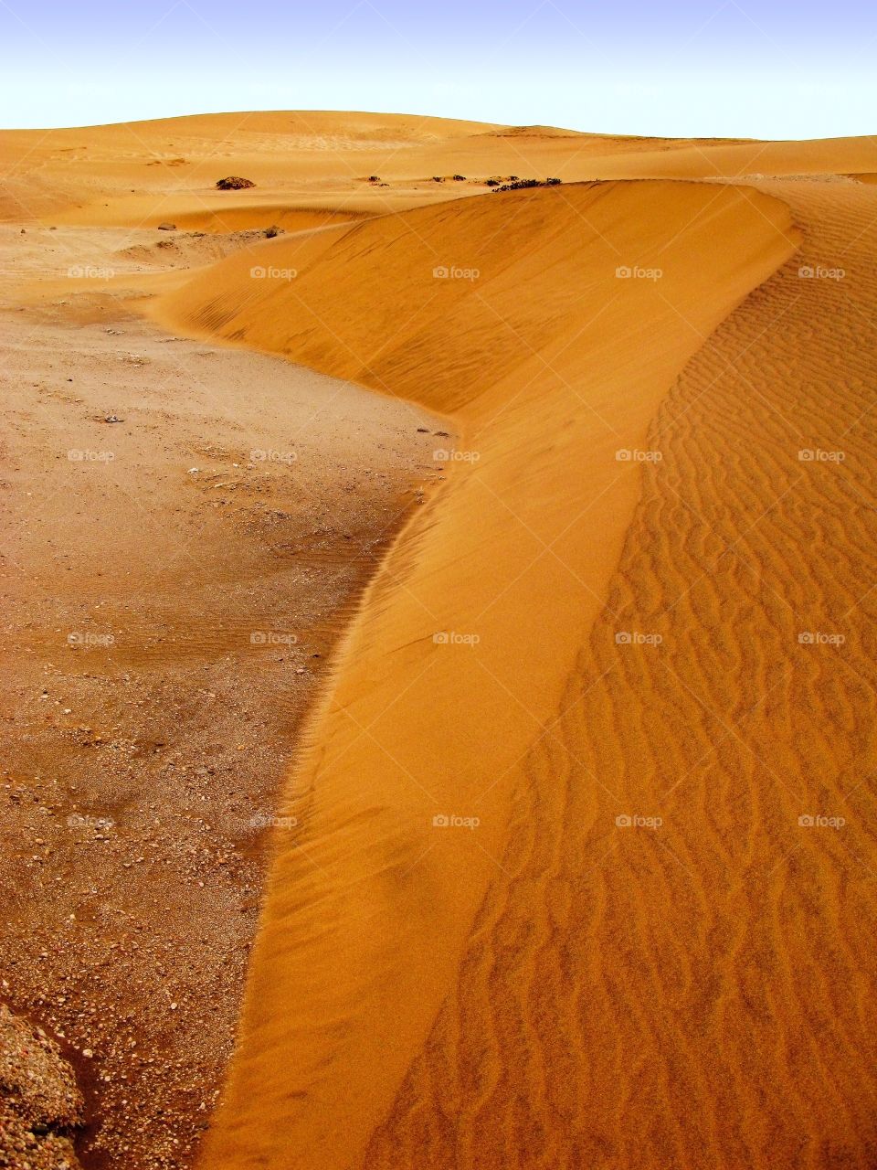 Small orange colored dunes of Namib desert in Namibia near Swakopmund, South Africa 