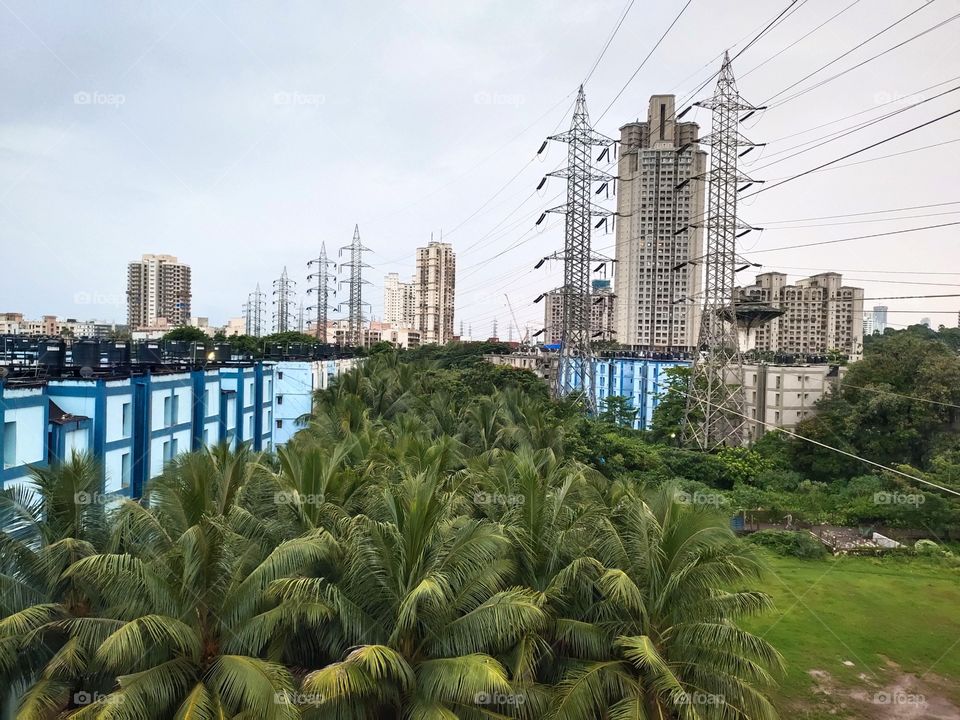 Rareset Fusion Of Nature,Architecture and Technology e.g.
Orchard Of Coconut tree🌴, Multistorey Residential Flats 🏙️and Hitension Electricity Line🔌....
Mumbai City India