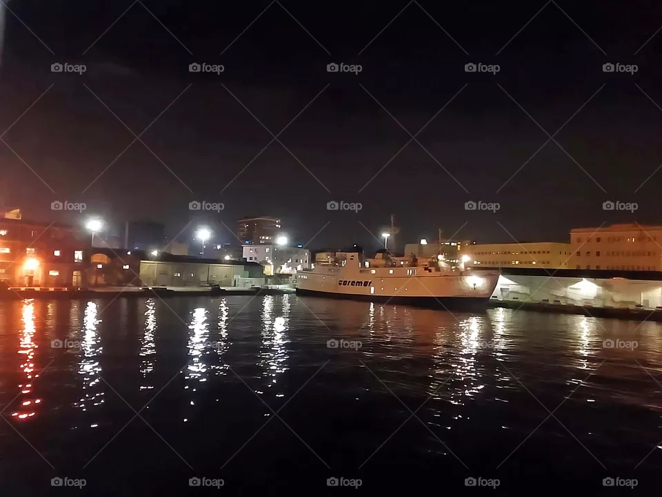 Porta di Massa Ferry Terminal in the port of Naples by night