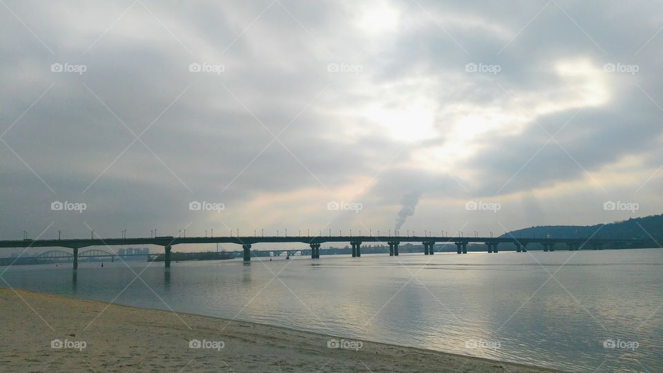 autumn landscape on the Dnieper River, the bridge Paton,Kiev