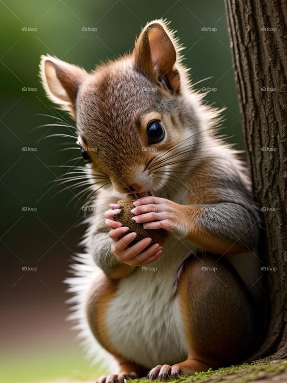 A cute squirrel eats fruit