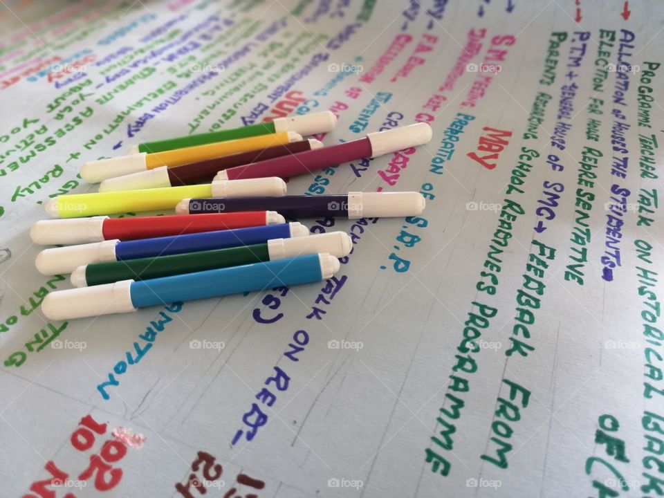writing with colored sketch or pencil , concept of Art subject or education and planning, and new ideas.