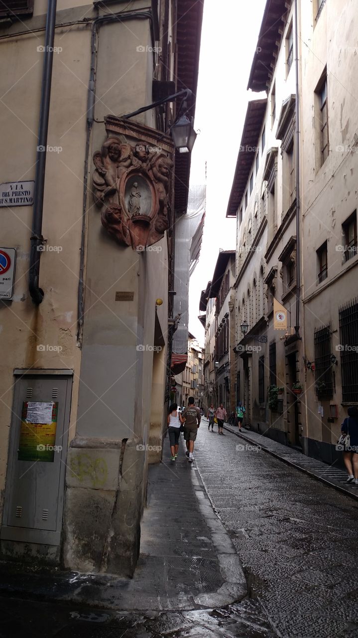 The narrow medieval streets of Florence, Italy