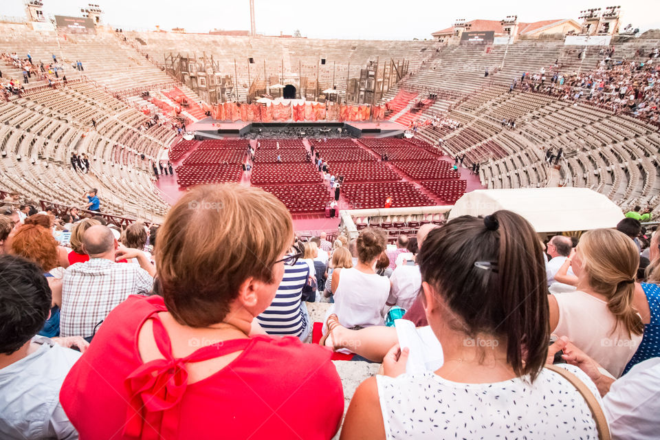 People Waiting For The Start Of Opera  In Arena Theater Of Verona, Italy
