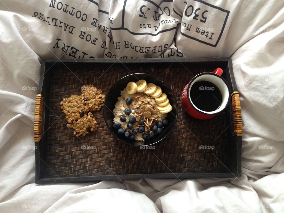 Breakfast served on tray
