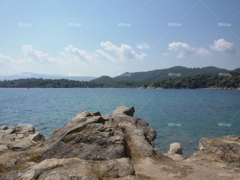 View to the beach from rocks