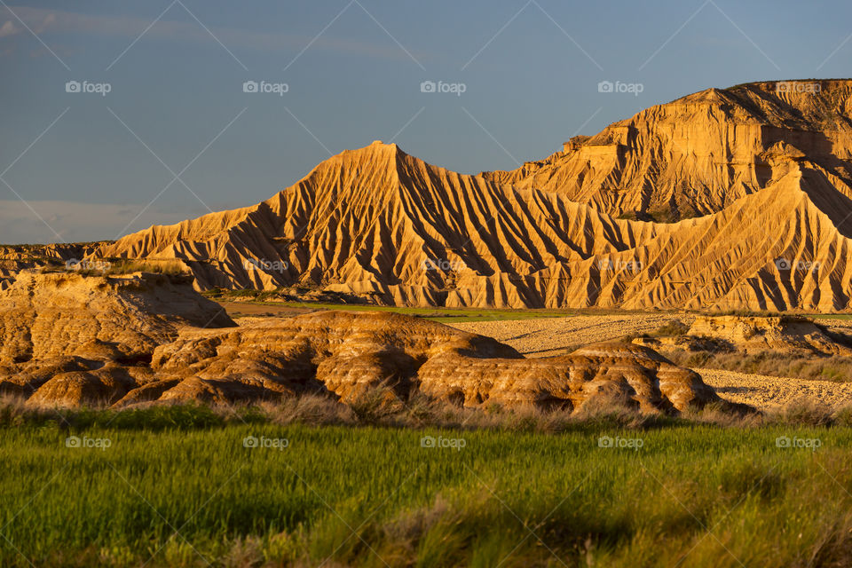 Sunset over canyon Bardenas Reales, Spain.