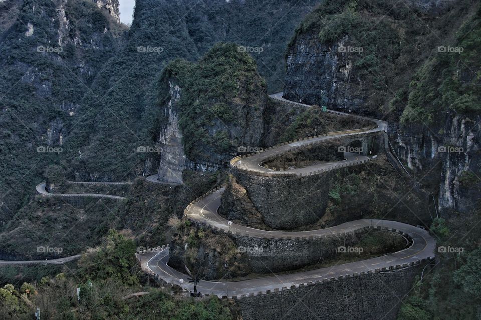 The winding road up to Tianman mountain in zhangjiajie.