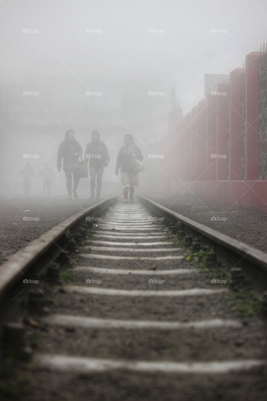 walking in foggy winter...