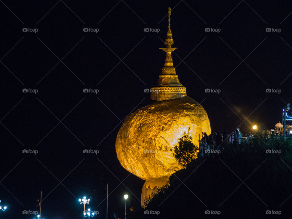 Golden rock in the evening