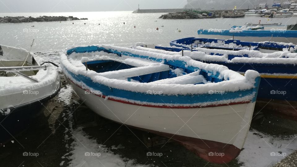 My boat with snow