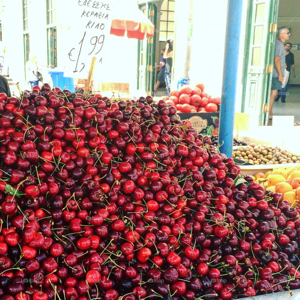 Cherries in Greek market