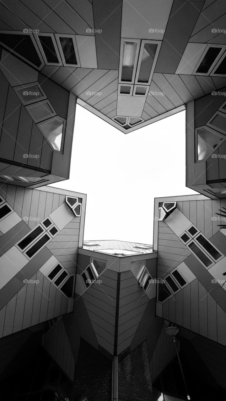 Cube houses in black and white