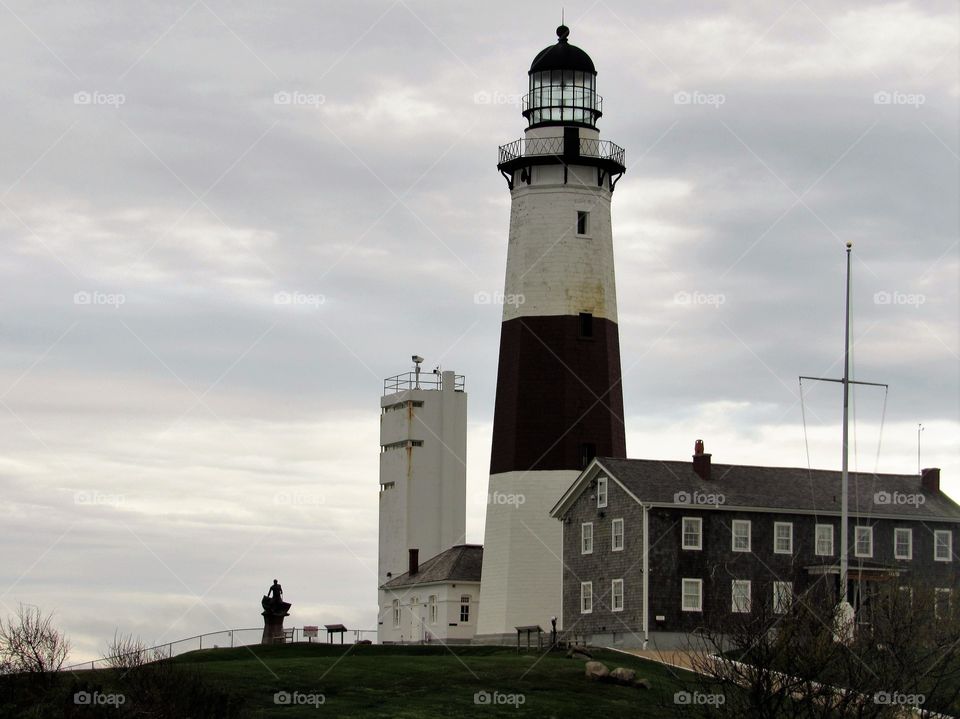 New York, Long Island, Montauk, Montauk Point Light, lighthouse, sky, clouds, House,