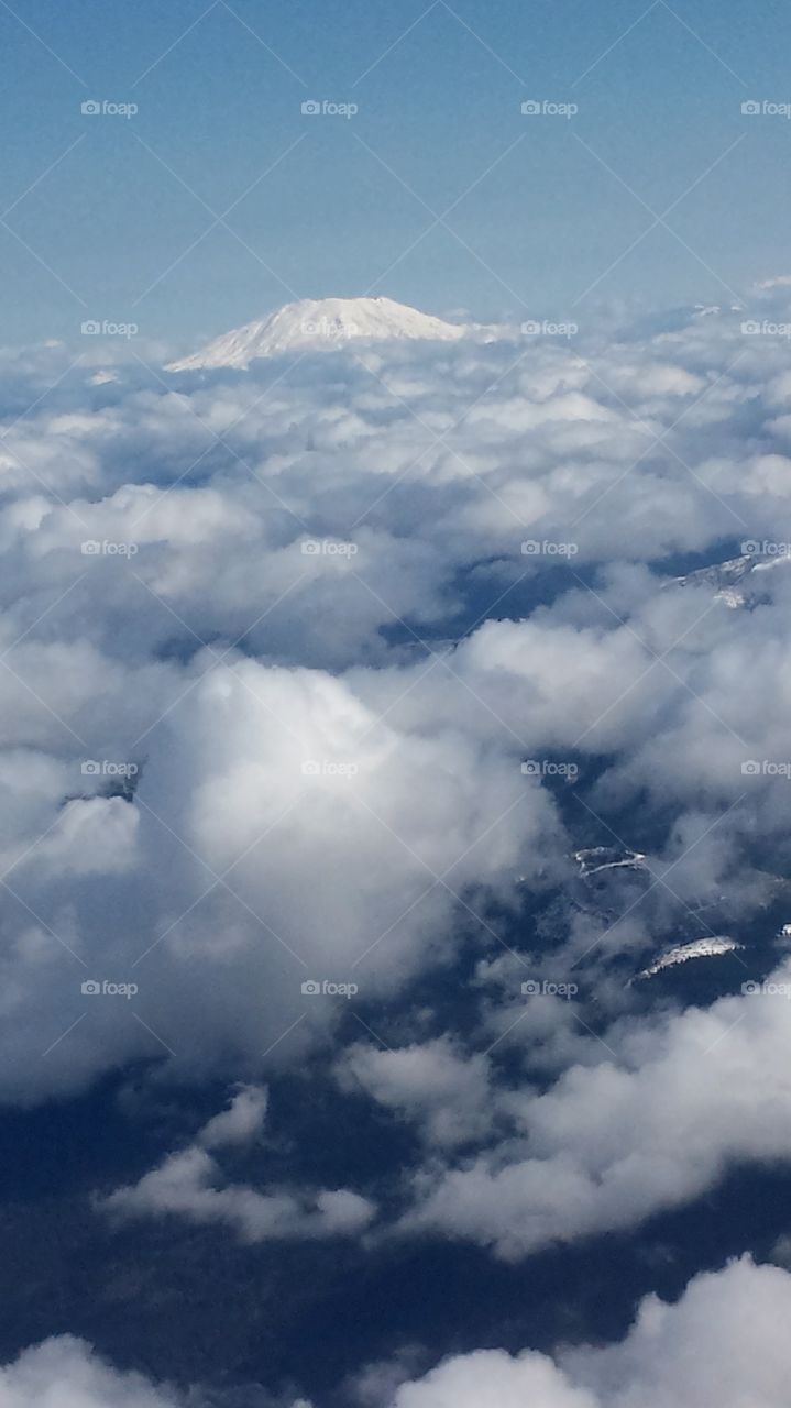 Mt Saint Helens. airborne shot with cloud cover