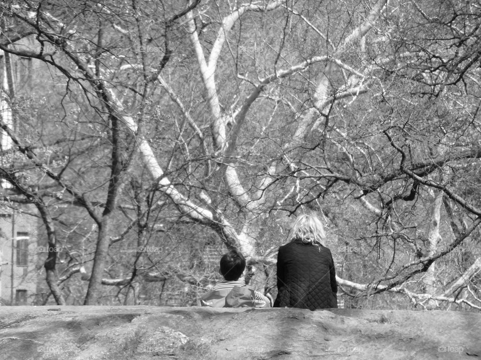 Mother and son in black and white 