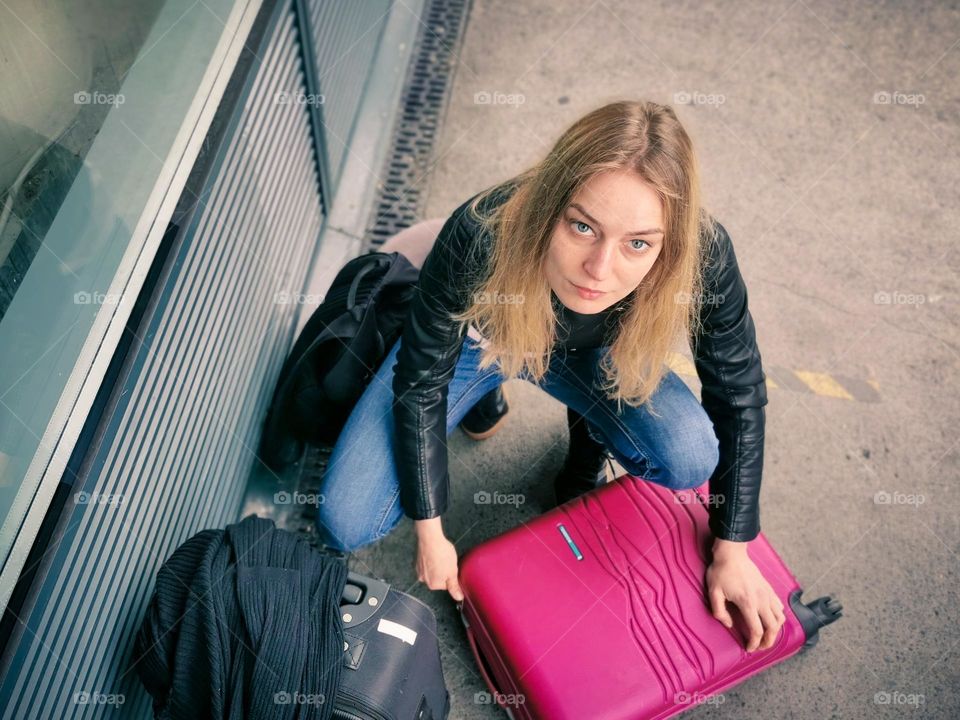 Portrait shot of beautiful woman at airport