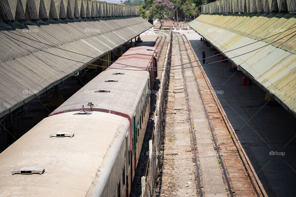 Rangoon/Myanmar-April 14 2019:People’re waiting train at central platform in Myanmar New Year 