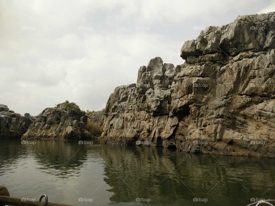 Narmada river with marble rock alongside