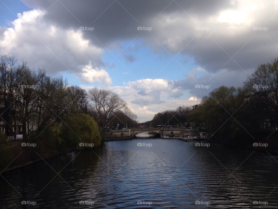 Clouds, river , Bridge 