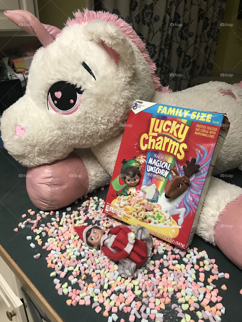 Elf on the Shelf Mischief- Magical Unicorn Lucky Charms cereal. 