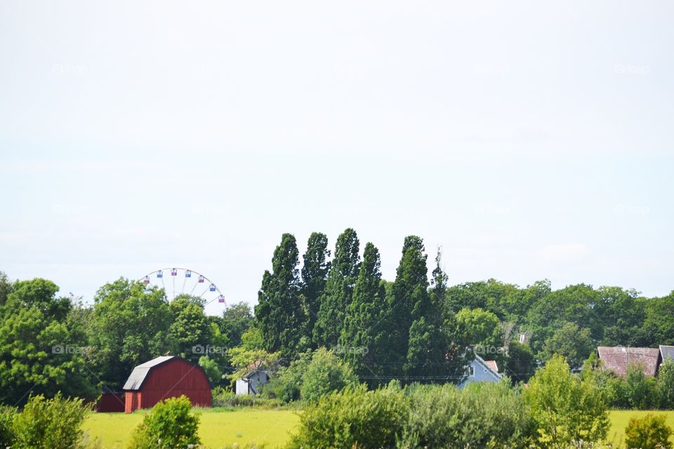 Beautiful countryside and the ferries wheel in the background