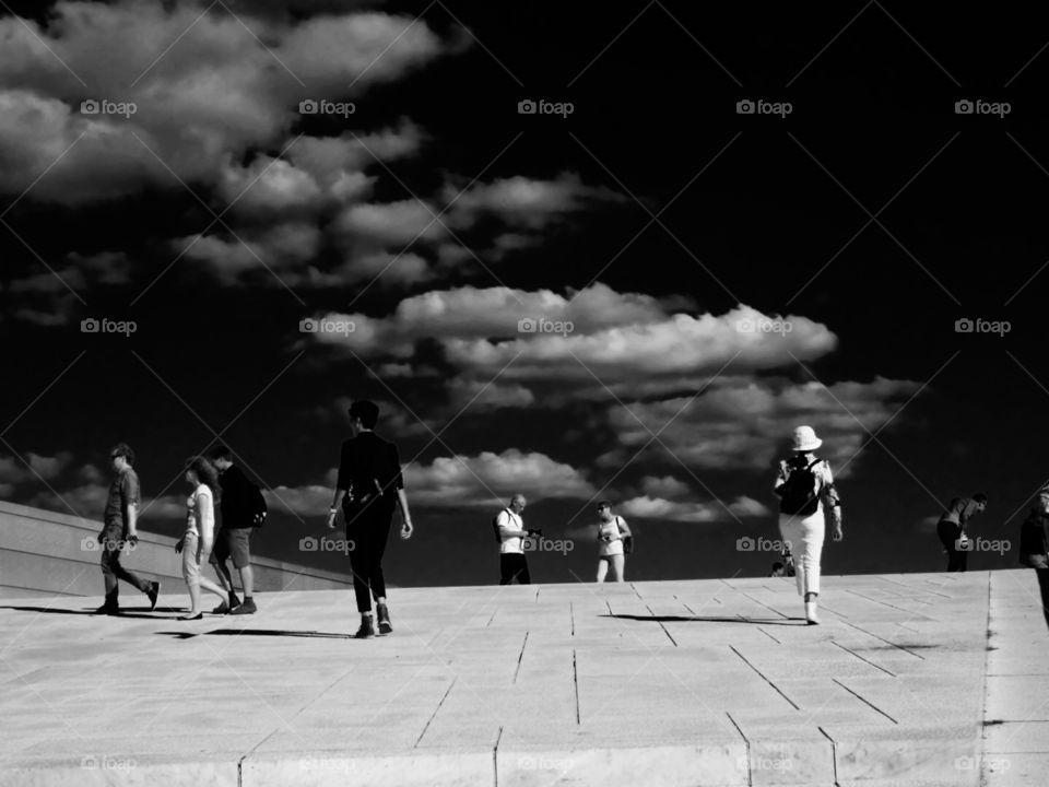 Opera building. a nice day on the opera roof, here in black and white.