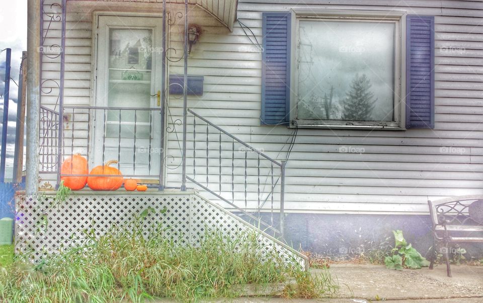 Buildings. Pumpkins on the Porch