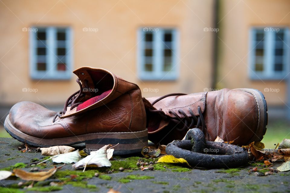 Boots and autumn background