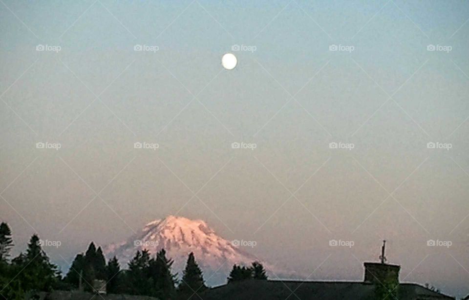 Mount Rainier. Mount Rainier & moon