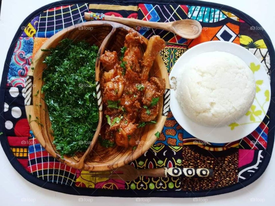 Ugali, chicken and kales