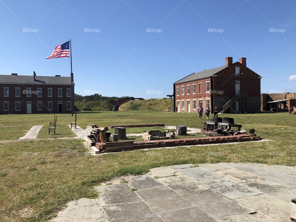 Fort Clinch courtyard American flag fire pit