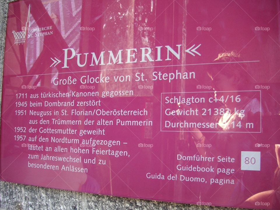 Info table from the clock pummerin in the Stefansdom from Vienna 