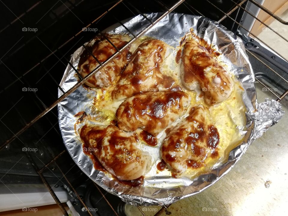 Good food. Barbecue chicken baked in oven