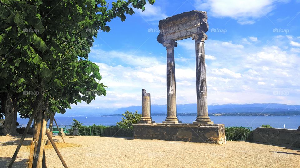 Roman Columns. Leftover Roman Columns in Nyon, Switzerland