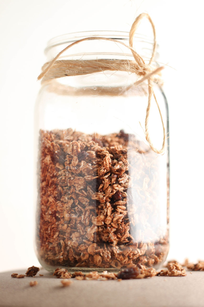 Homemade healthy granola . Homemade healthy granola in a mason jar. 