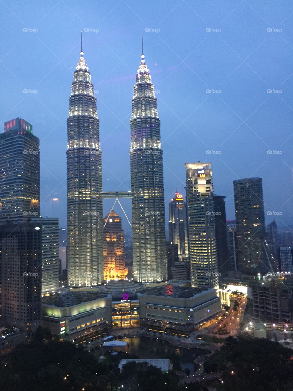 Petronas Tower. City lights in Kuala Lumpur
