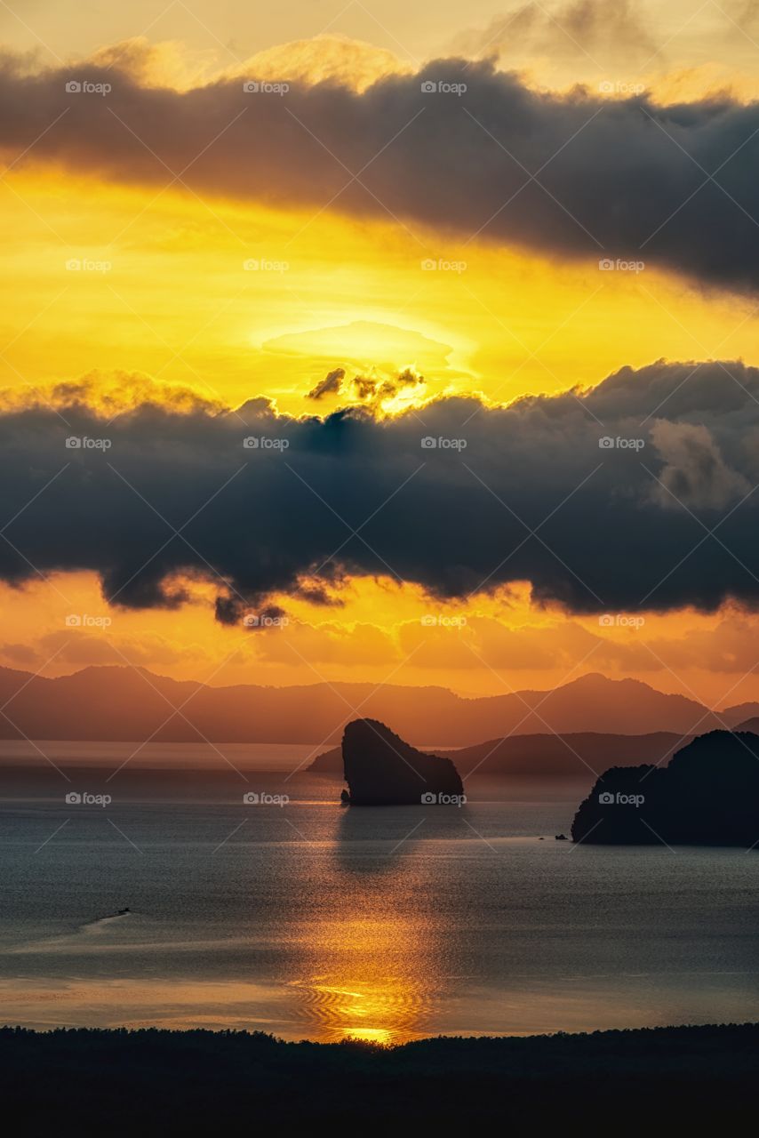 Beautiful dawn above cute island