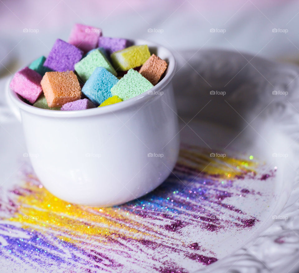 colorful sugar cubes coffee