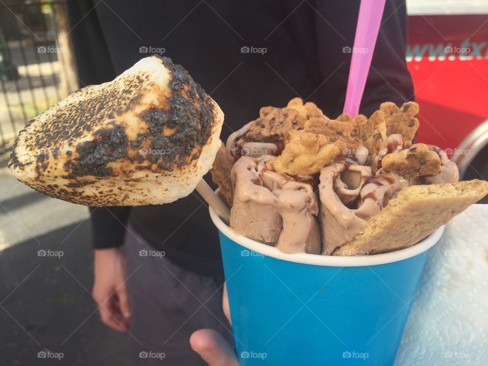 Rolled ice cream with s'mores 