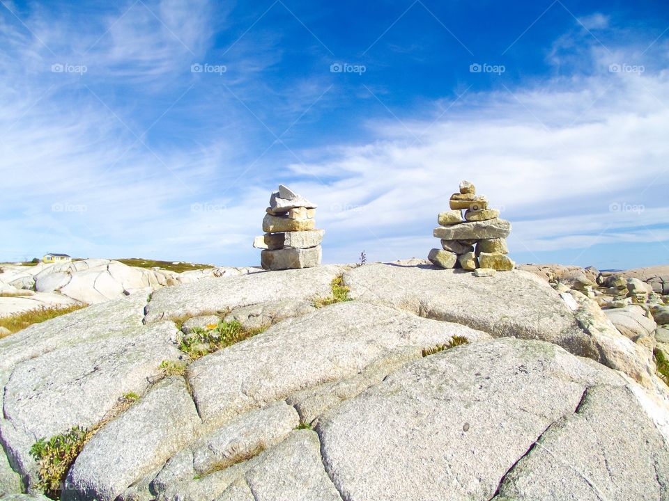 Inukshuk at Atlantic coast in Nova Scotia