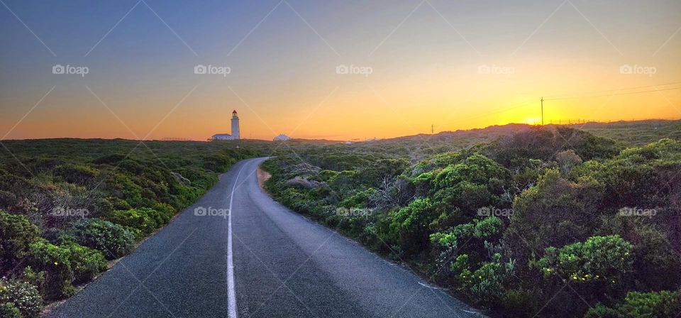 Beautiful lighthouse with sunset near Gansbay South Africa