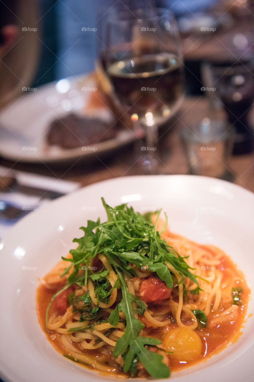 Main course at Jamie's Italian in London. The restaurant i named after the famous TV chef Jamie Oliver. This is their famous pasta.